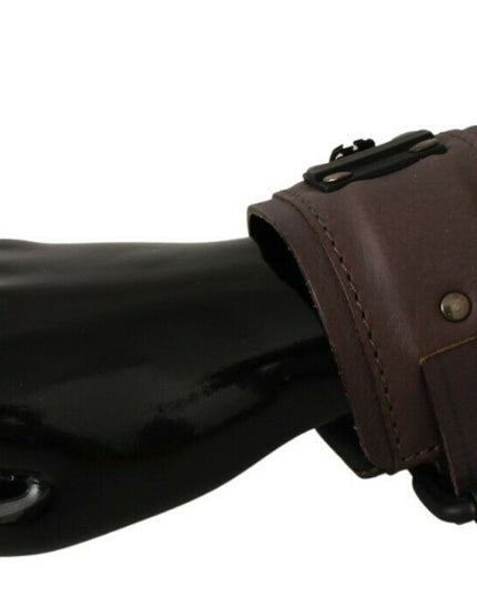 Scervino Street Brown Leather Branded Wide Buckle Closure Bracelet