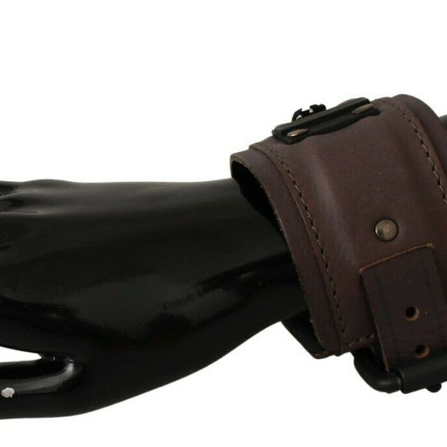 Scervino Street Brown Leather Branded Wide Buckle Closure Bracelet