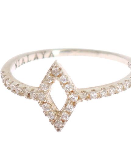 Nialaya Silver Rhombus Womens Clear CZ 925 Silver Ring