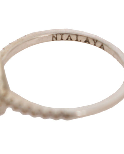 Nialaya Silver Rhombus Womens Clear CZ 925 Silver Ring