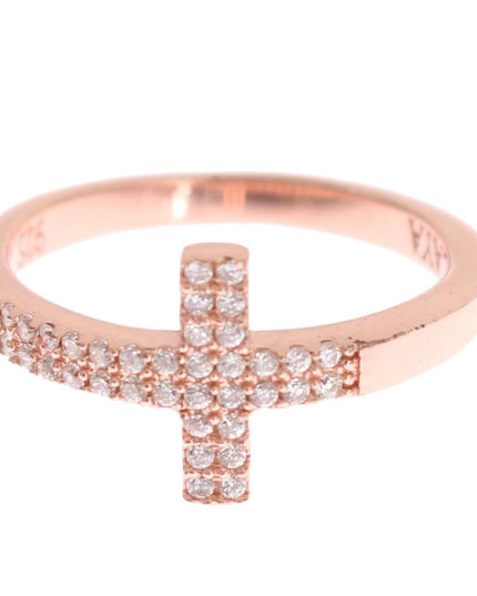 Nialaya Pink Gold 925 Silver Womens Cross CZ Ring