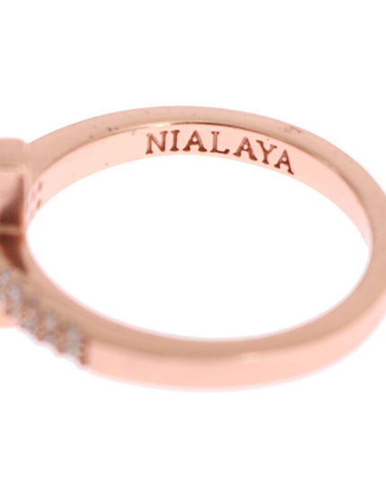 Nialaya Pink Gold 925 Silver Womens Cross CZ Ring