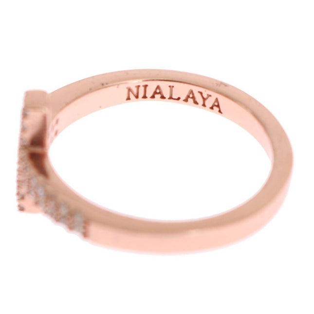 Nialaya Pink Gold 925 Silver Womens Cross CZ Ring