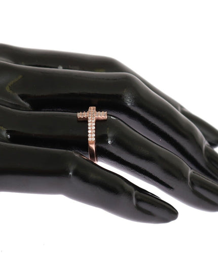 Nialaya Pink Gold 925 Silver Womens Cross CZ Ring