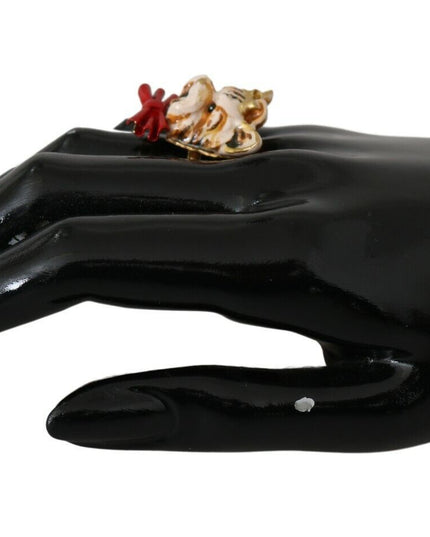 Dolce & Gabbana Beige Dog Pet Branded Accessory Gold Brass Resin Ring