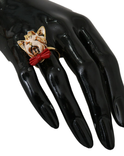 Dolce & Gabbana Beige Dog Pet Branded Accessory Gold Brass Resin Ring