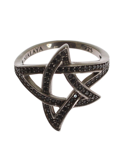 Nialaya Black CZ Rhodium 925 Silver Womens Ring