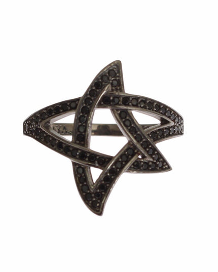 Nialaya Black CZ Rhodium 925 Silver Womens Ring