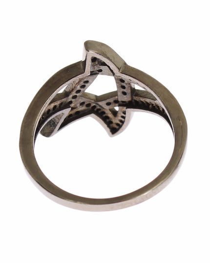 Nialaya Black CZ Rhodium 925 Silver Womens Ring