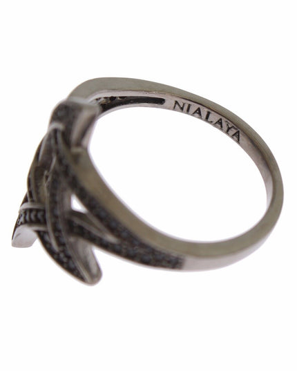 Nialaya Black CZ Rhodium 925 Silver Womens Ring
