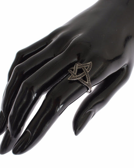 Nialaya Black CZ Rhodium 925 Silver Womens Ring