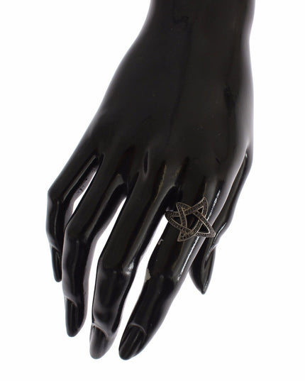 Nialaya Black CZ Rhodium 925 Silver Womens Ring