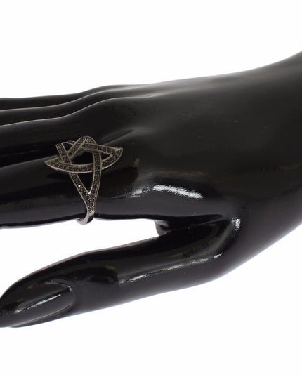 Nialaya Black CZ Rhodium 925 Silver Womens Ring