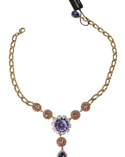 Dolce & Gabbana Pink Gold Brass Crystal Purple Pearl Pendants