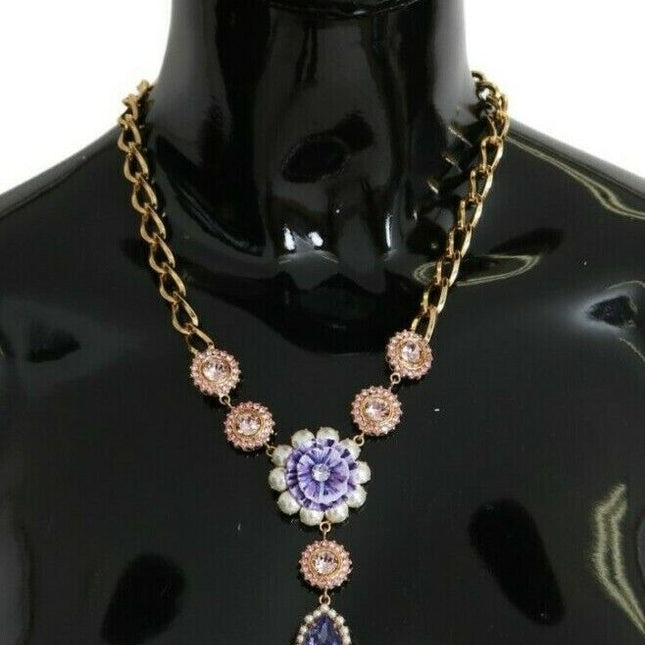 Dolce & Gabbana Pink Gold Brass Crystal Purple Pearl Pendants