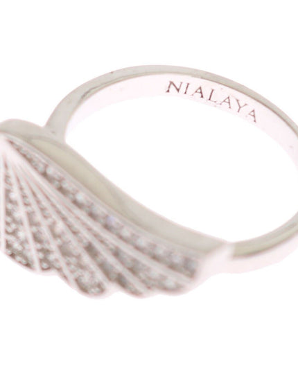 Nialaya Silver Womens Wing Clear CZ 925 Silver Ring