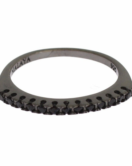 Nialaya Black CZ Rhodium 925 Silver Womens Ring
