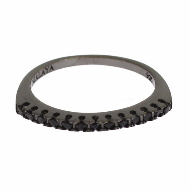 Nialaya Black CZ Rhodium 925 Silver Womens Ring