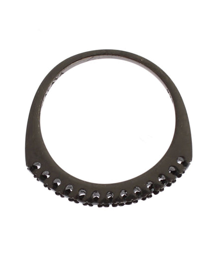 Nialaya Black CZ Rhodium 925 Silver Womens Ring