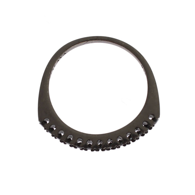 Nialaya Black CZ Rhodium 925 Silver Womens Ring