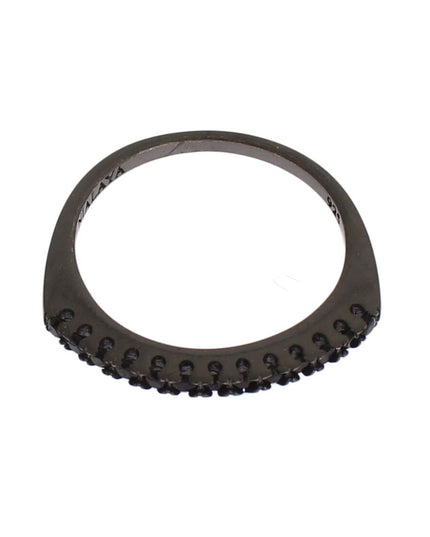 Nialaya Black CZ Rhodium 925 Silver Womens Ring