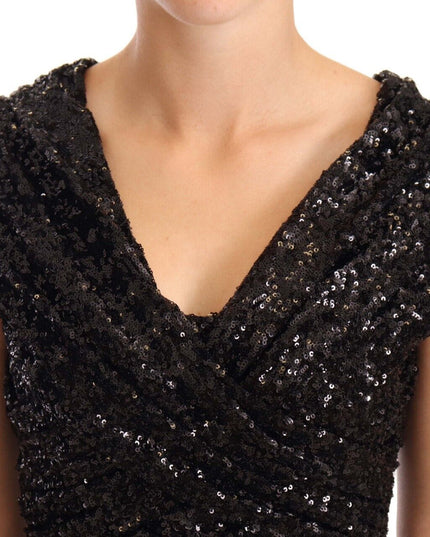 Dolce & Gabbana Black Sequined Open Shoulder Long Gown Dress