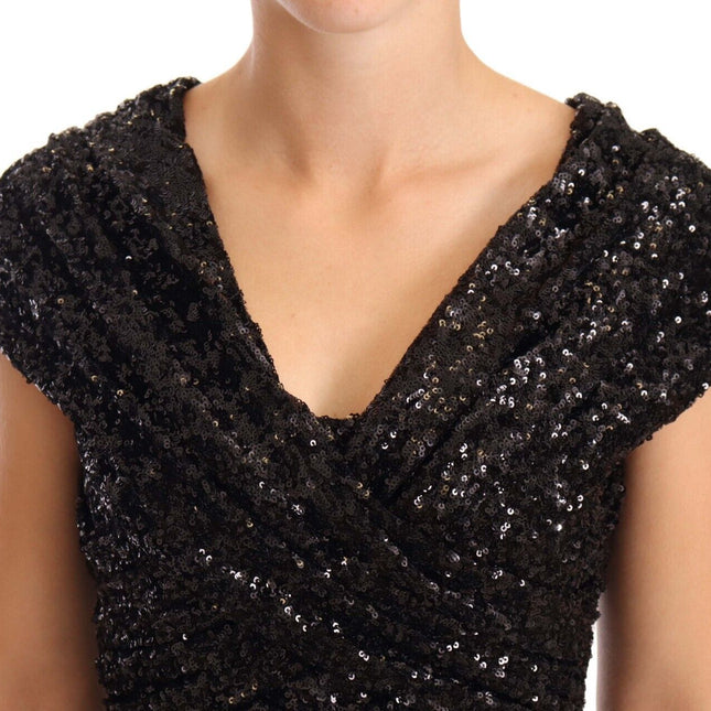 Dolce & Gabbana Black Sequined Open Shoulder Long Gown Dress