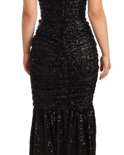 Dolce & Gabbana Black Sequined Open Shoulder Long Gown Dress