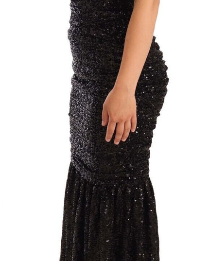 Dolce & Gabbana Black Sequined Open Shoulder Long Gown Dress