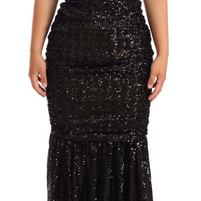 Dolce & Gabbana Black Sequined Open Shoulder Long Gown Dress