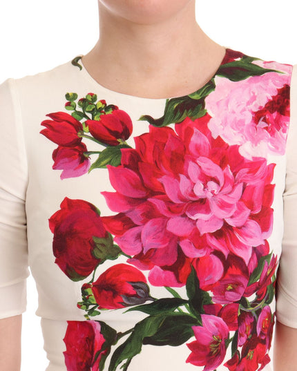 Dolce & Gabbana White Floral Printed Crepe Midi Slit Dress