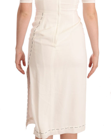 Dolce & Gabbana White Floral Printed Crepe Midi Slit Dress