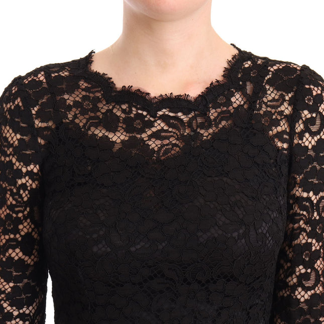 Dolce & Gabbana Black Cotton Lace Mermaid Long Sleeves Dress