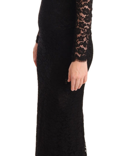 Dolce & Gabbana Black Cotton Lace Mermaid Long Sleeves Dress