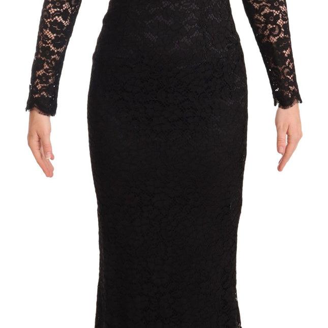 Dolce & Gabbana Black Cotton Lace Mermaid Long Sleeves Dress