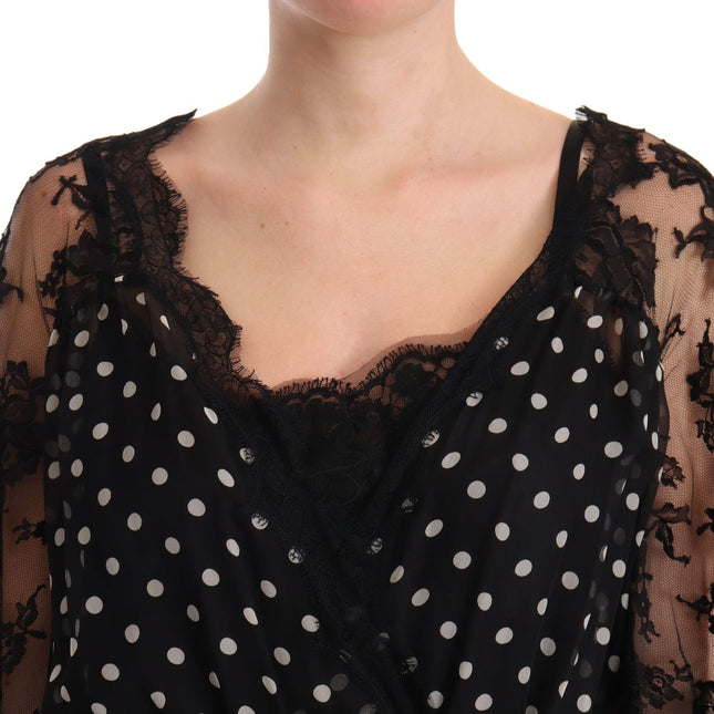 Dolce & Gabbana Black Lace Floral Polka Maxi Capri Dress