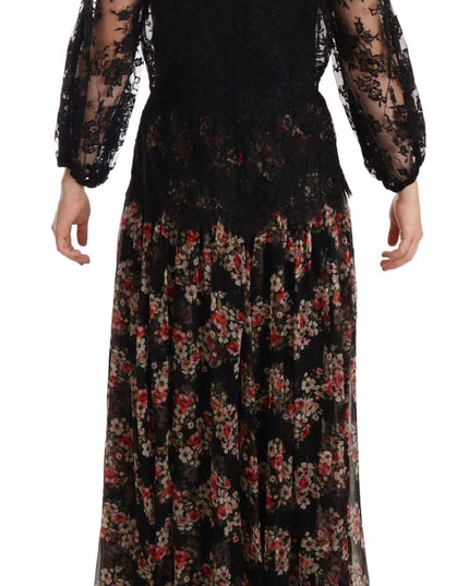 Dolce & Gabbana Black Lace Floral Polka Maxi Capri Dress