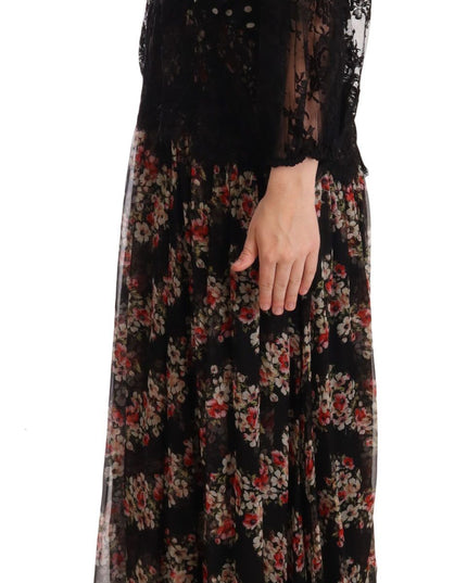Dolce & Gabbana Black Lace Floral Polka Maxi Capri Dress