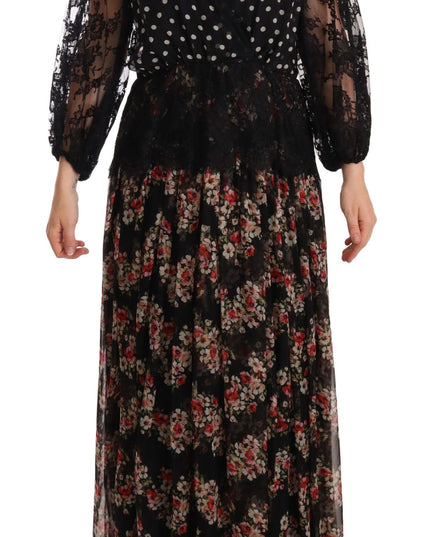 Dolce & Gabbana Black Lace Floral Polka Maxi Capri Dress