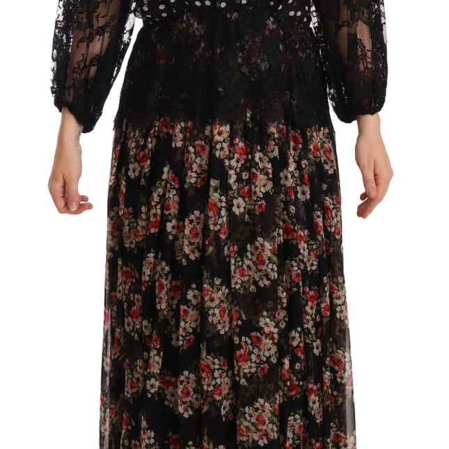 Dolce & Gabbana Black Lace Floral Polka Maxi Capri Dress