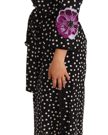 Dolce & Gabbana Black White Crystal Sequined Floral Dress