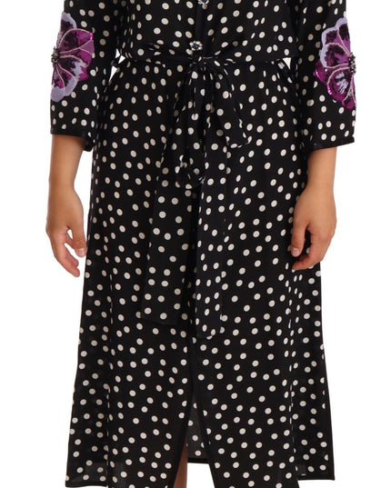 Dolce & Gabbana Black White Crystal Sequined Floral Dress