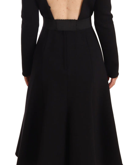 Dolce & Gabbana Black Wool Stretch Sheath Open Back Dress