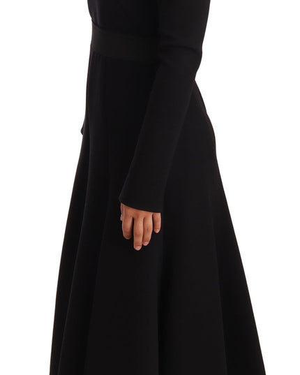 Dolce & Gabbana Black Wool Stretch Sheath Open Back Dress