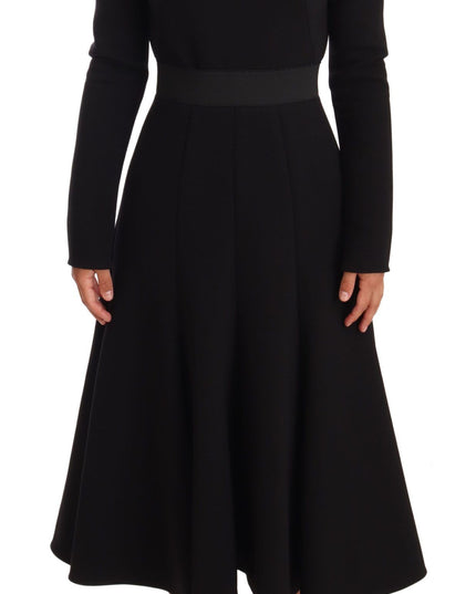 Dolce & Gabbana Black Wool Stretch Sheath Open Back Dress