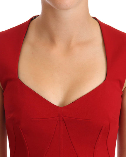Dolce & Gabbana Red Sweetheart Sleeveless Midi Stretch Dress