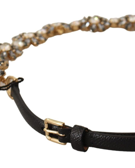 Dolce & Gabbana Black Daisy Crystal Dauphine Texture Belt