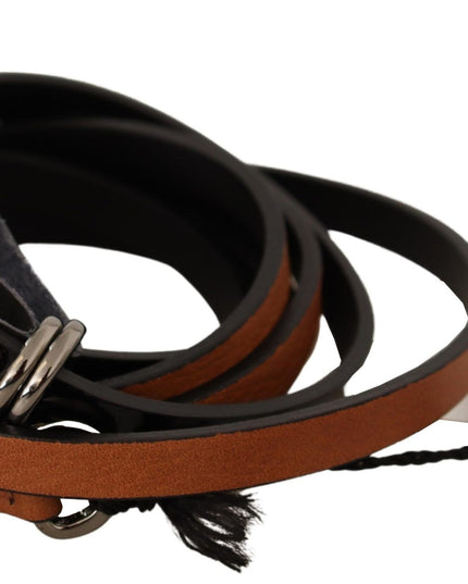 Costume National Brown Leather Silver Tone Buckle Belt