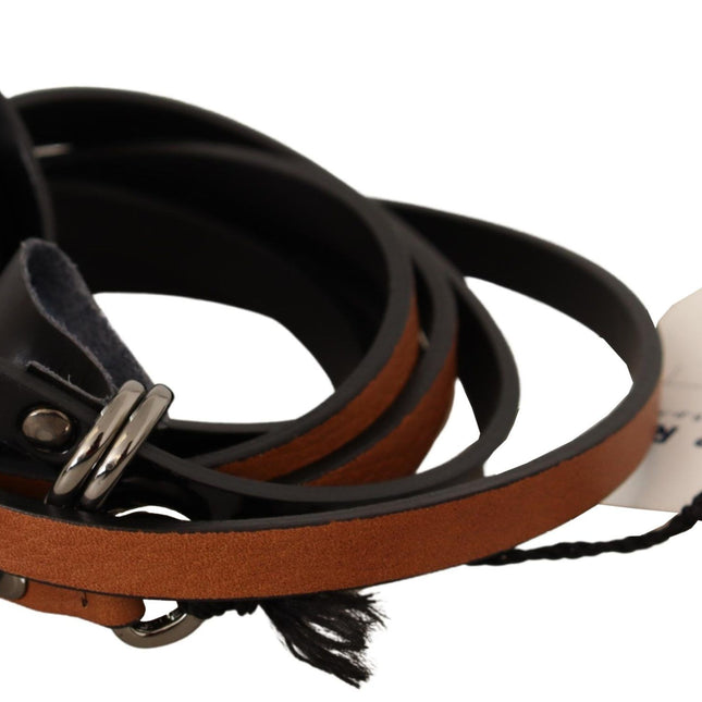 Costume National Brown Leather Silver Tone Buckle Belt