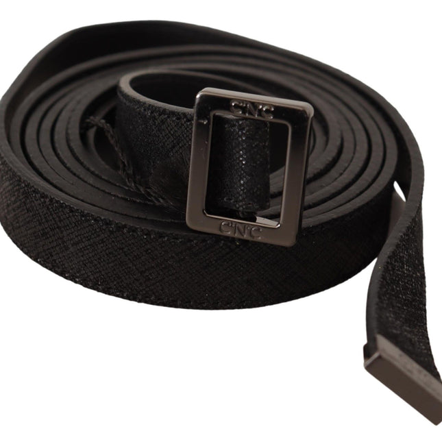 Costume National Black Leather Metal Buckle Waist Belt